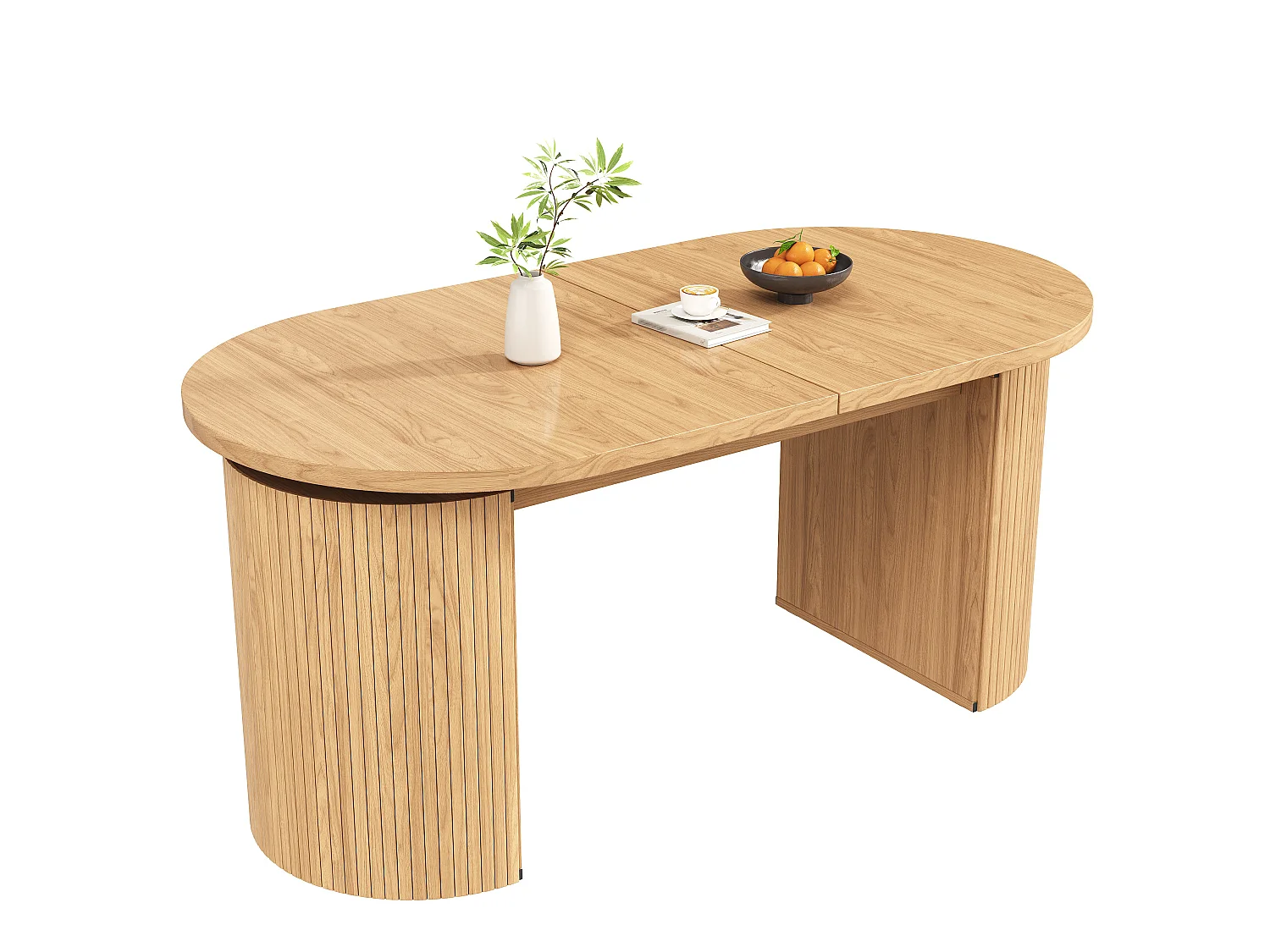 Uitschuifbare eettafel 120-160x80 cm - met verborgen opbergruimte - verdikt tafelblad - Naturel