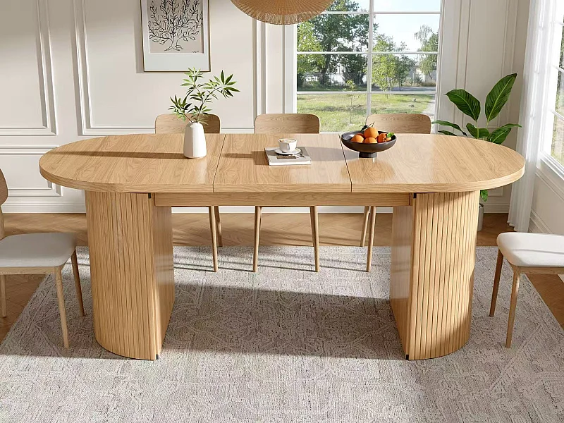 Uitschuifbare eettafel 120-160x80 cm - met verborgen opbergruimte - verdikt tafelblad - Naturel