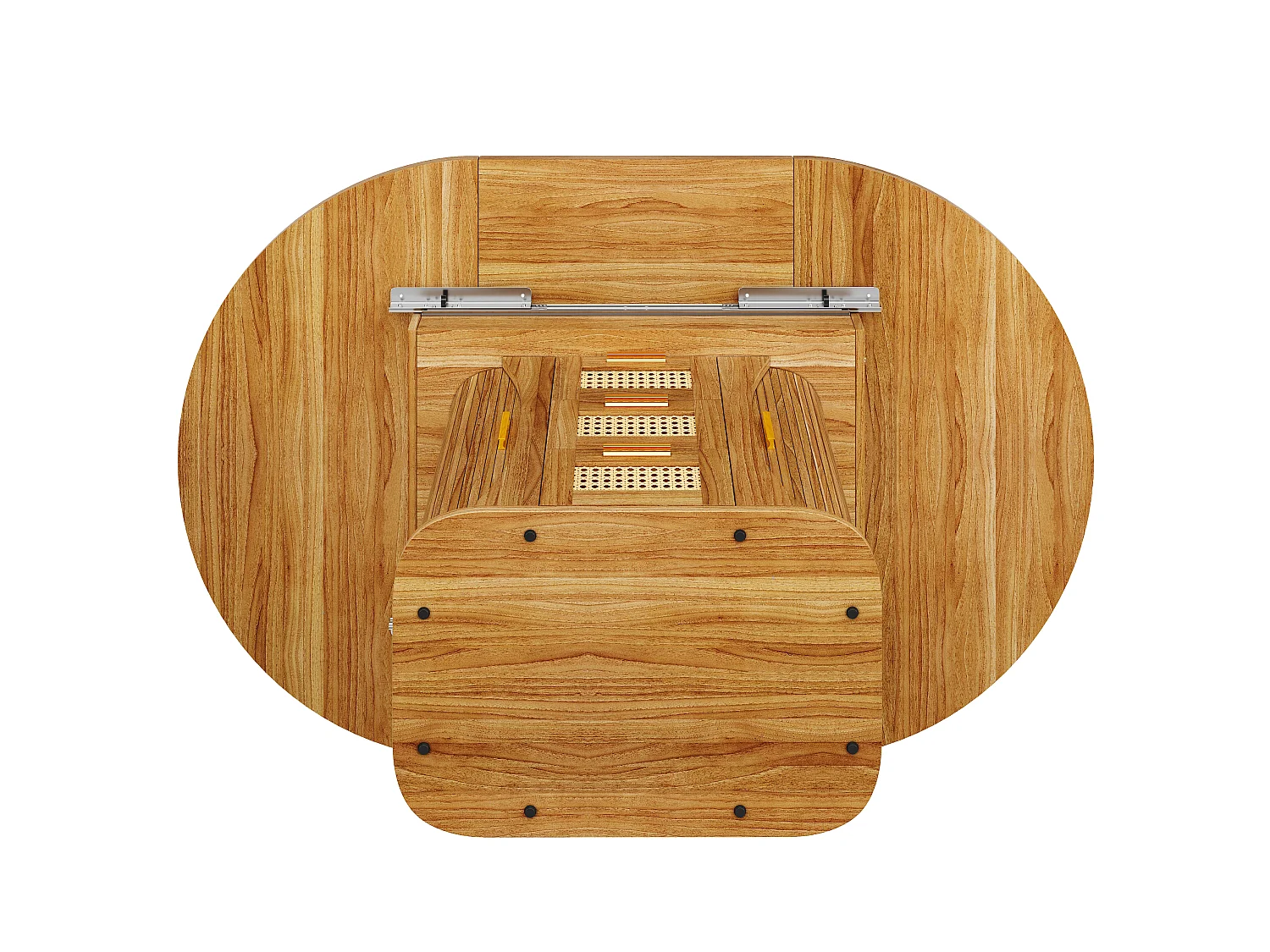 Runder ausziehbarer Esstisch oval 118-158 cm - mit Rattan-Aufbewahrungsschubladen - mit Stauraum - Braun