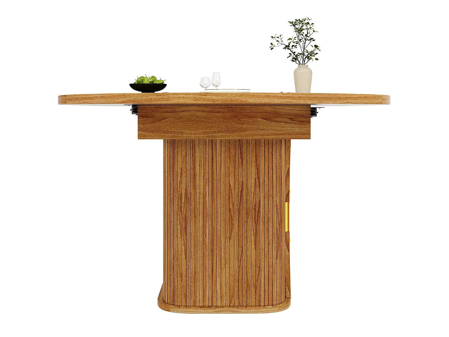Runder ausziehbarer Esstisch oval 118-158 cm - mit Rattan-Aufbewahrungsschubladen - mit Stauraum - Braun