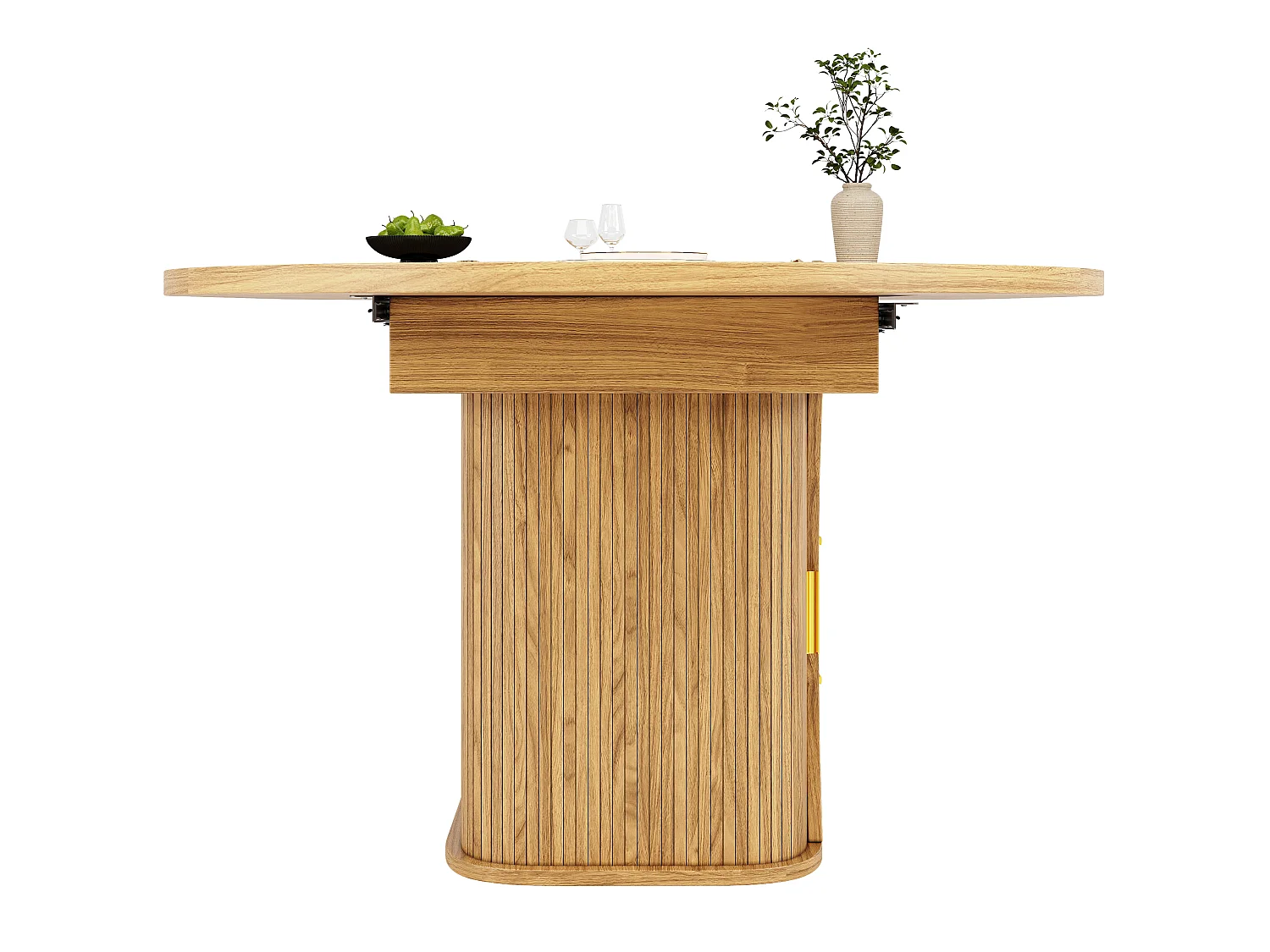 Runder ausziehbarer Esstisch oval 118-158 cm - mit Rattan-Aufbewahrungsschubladen - mit Stauraum - Natur