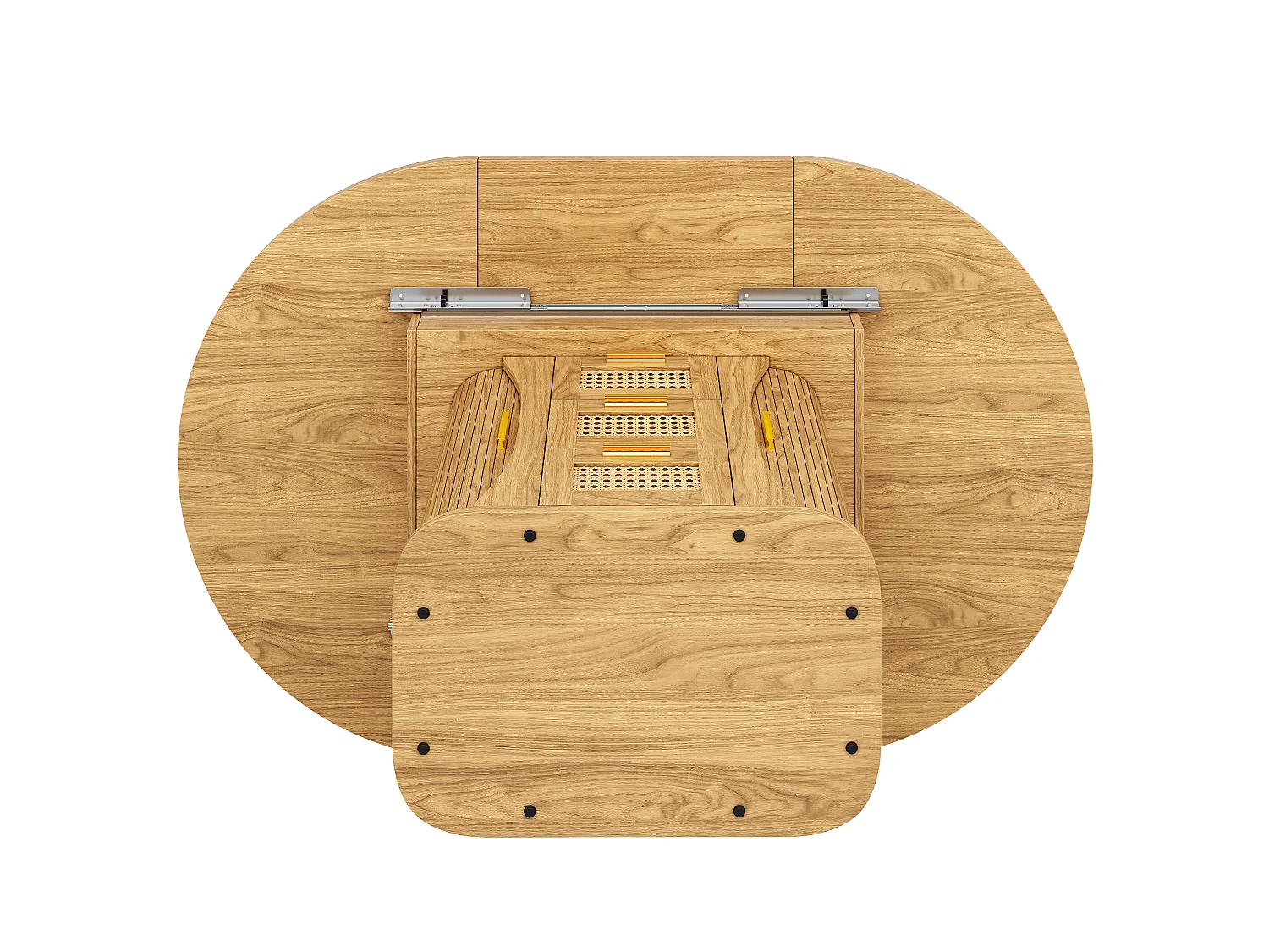 Runder ausziehbarer Esstisch oval 118-158 cm - mit Rattan-Aufbewahrungsschubladen - mit Stauraum - Natur