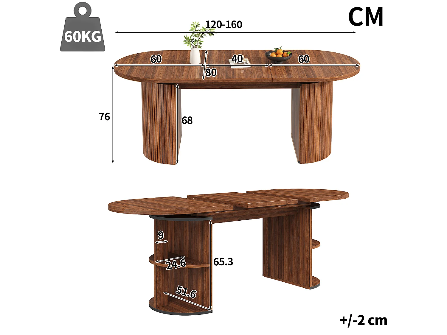 Table à Manger Extensible 120-160x80cm - avec un espace de rangement dissimulé - bureau épaissi - Marron