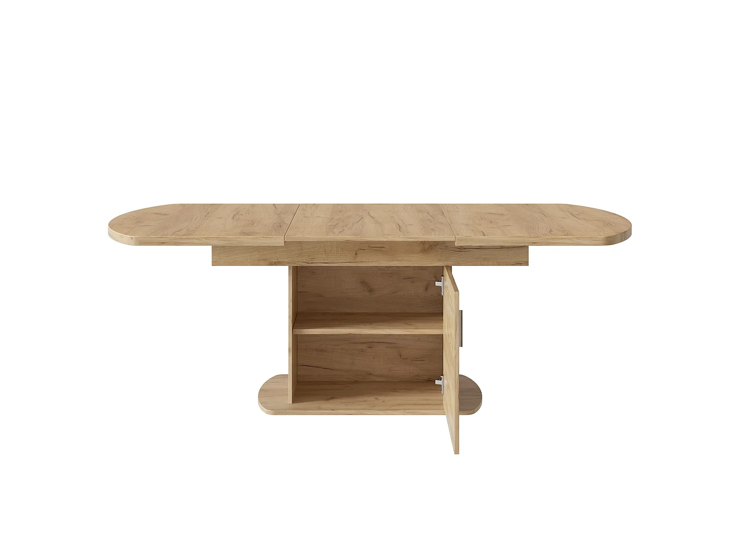 Ausziehbarer ovaler Esstisch - 140/200x80x75 cm - mit Stauraum - Spanplatten - Natur