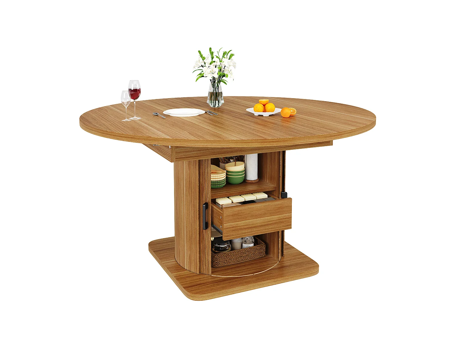 Table à manger extensible 118-158 x 118 cm pour 6 places avec tiroir - Marron foncé