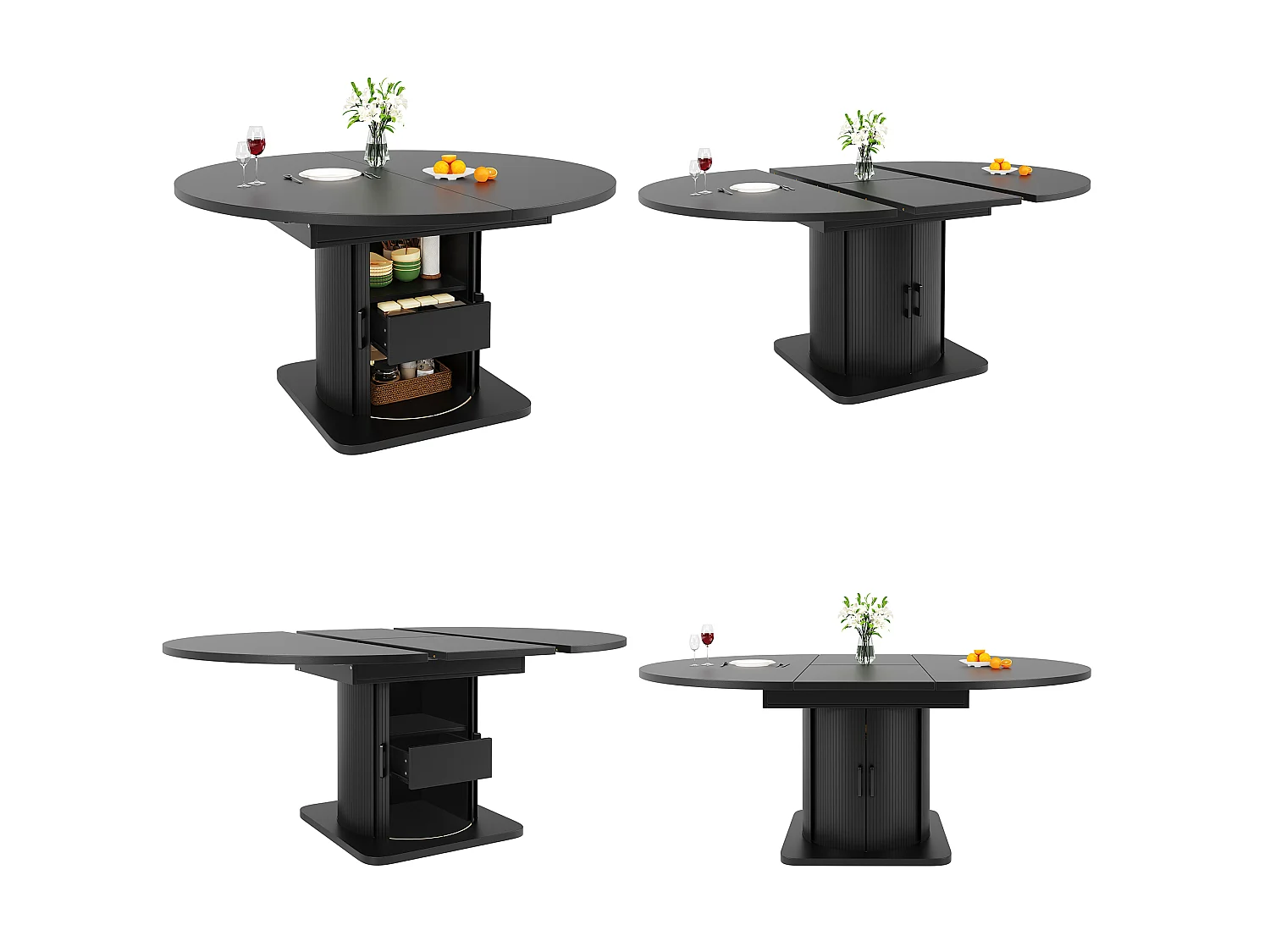 Uitschuifbare eettafel 118-158 x 118 cm voor 6 personen met lade - Zwart