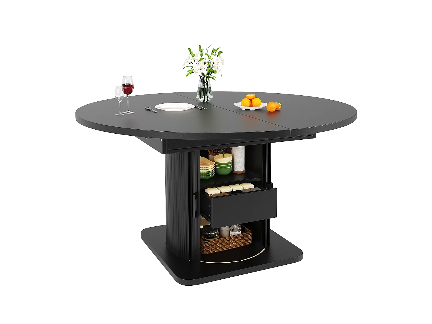 Uitschuifbare eettafel 118-158 x 118 cm voor 6 personen met lade - Zwart
