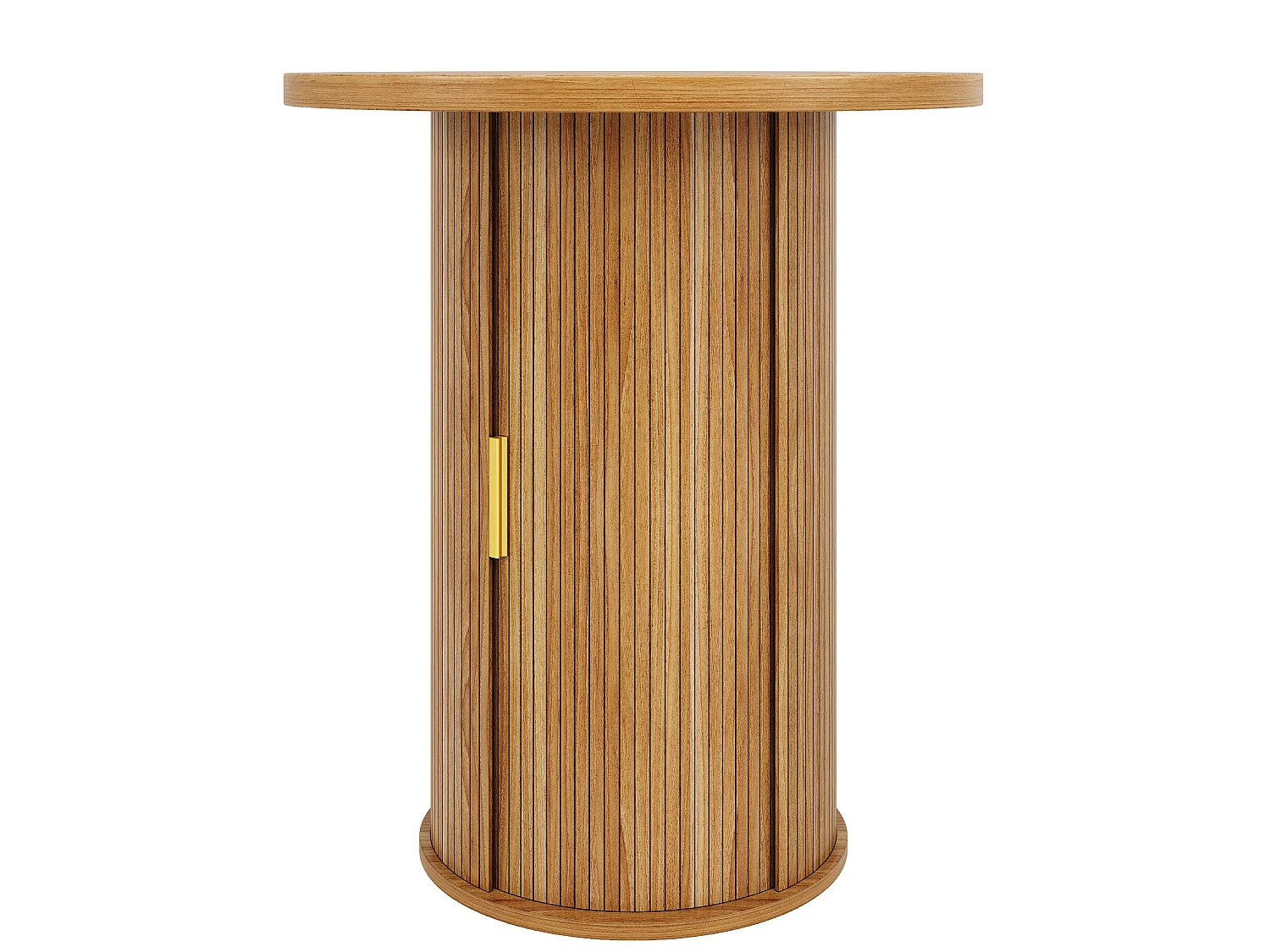 Table de Bar Ronde 60x60x91.6cm - avec porte coulissante et 4 étagères - Naturel