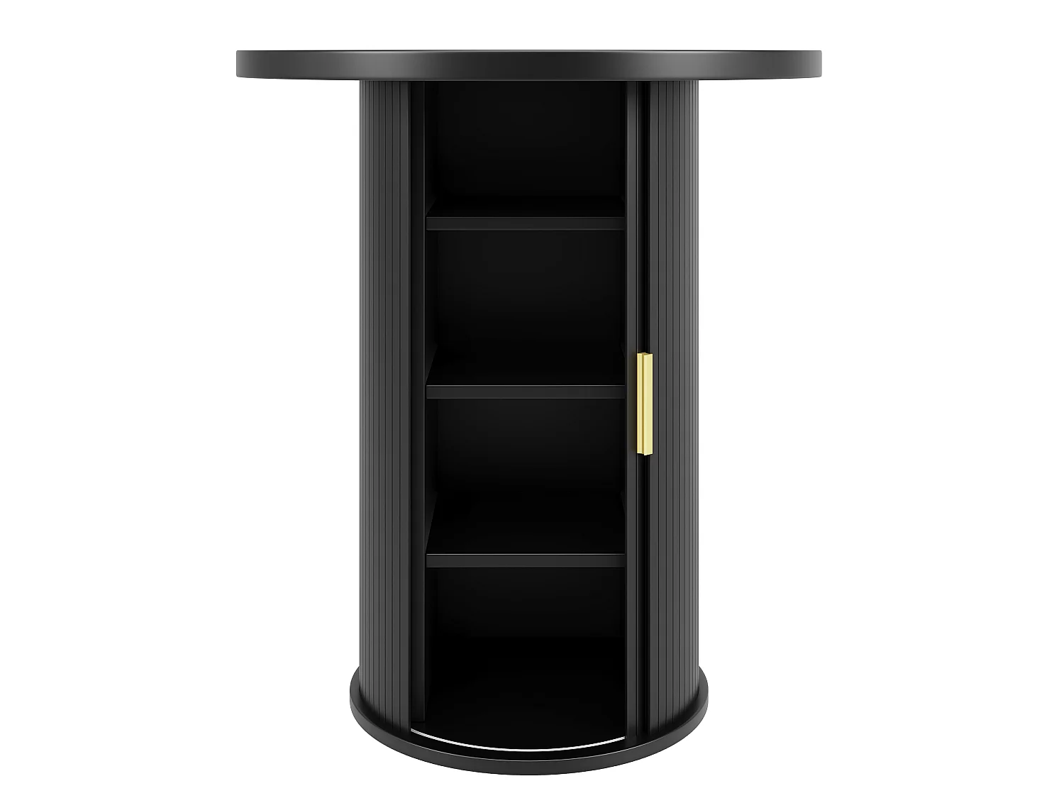 Table de Bar Ronde 60x60x91.6cm - avec porte coulissante et 4 étagères - Noir