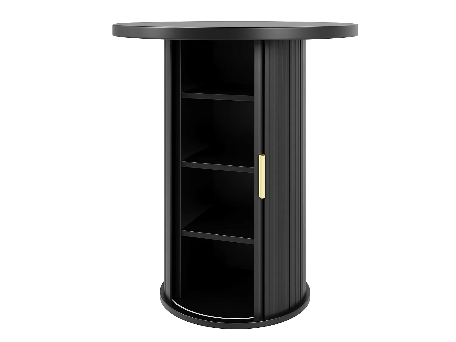 Table de Bar Ronde 60x60x91.6cm - avec porte coulissante et 4 étagères - Noir