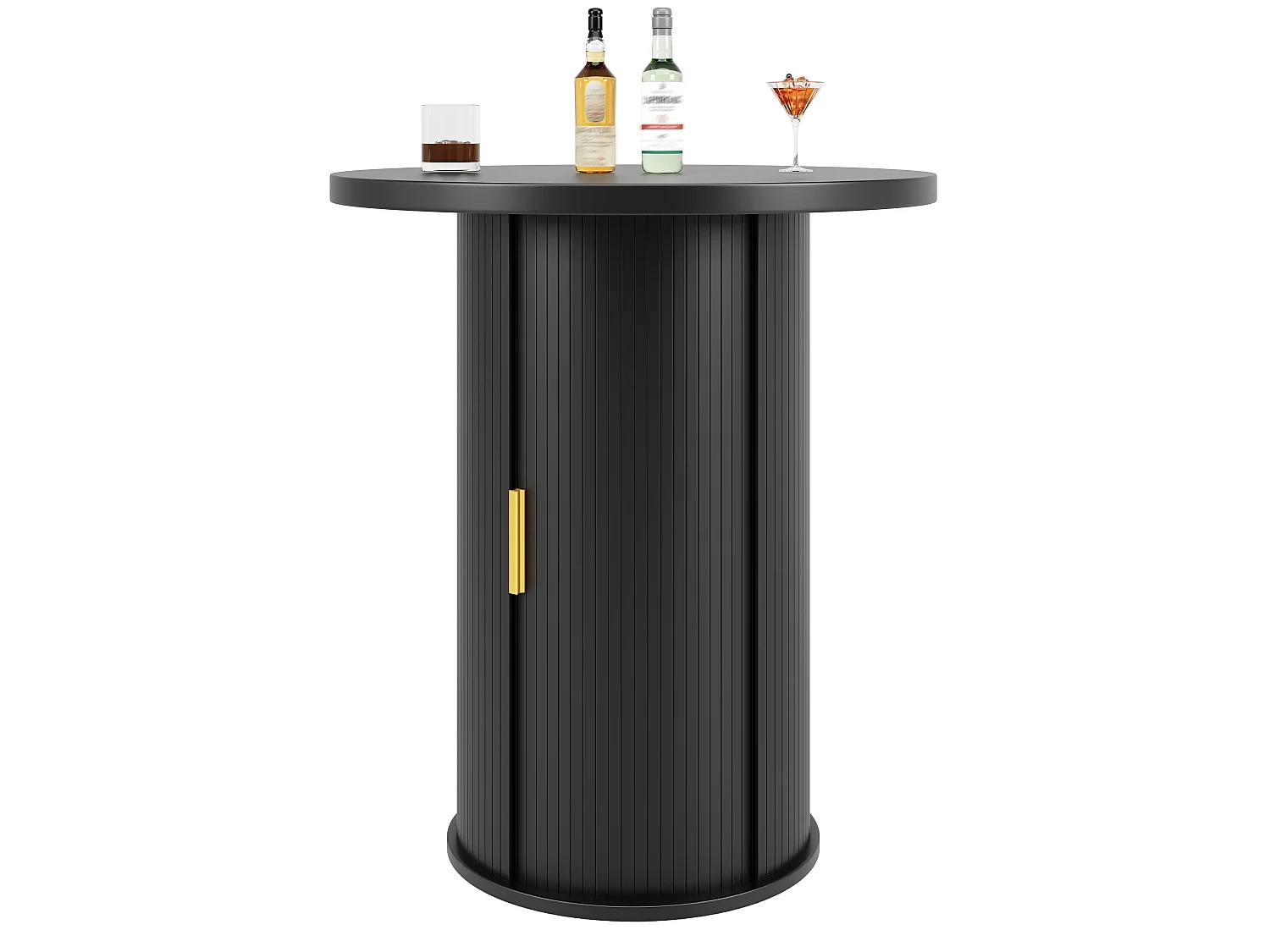 Table de Bar Ronde 60x60x91.6cm - avec porte coulissante et 4 étagères - Noir