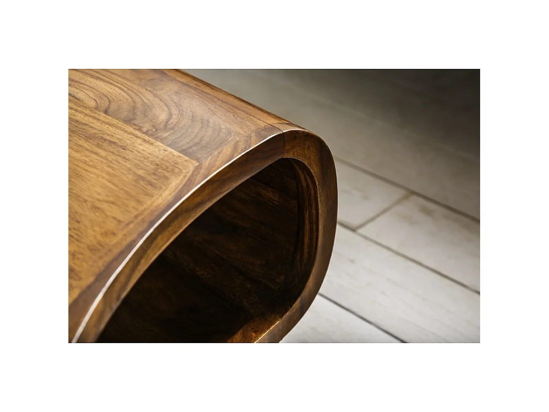 Couchtisch NERA 90 cm aus massivem Sheeshamholz mit Ablage und schwarzen Metallbeinen – Retro-Industriestil