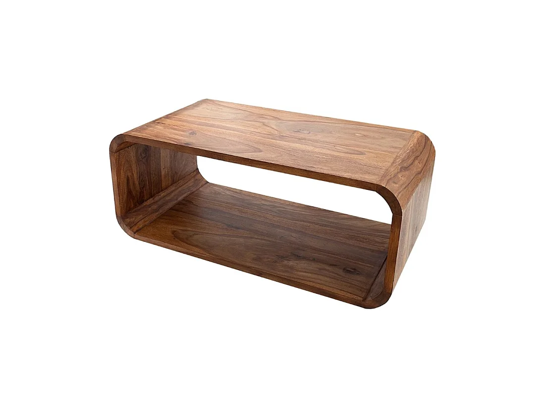 Mesa baja CURVENA de madera maciza Sheesham – mesa de diseño con nicho estilo chic natural