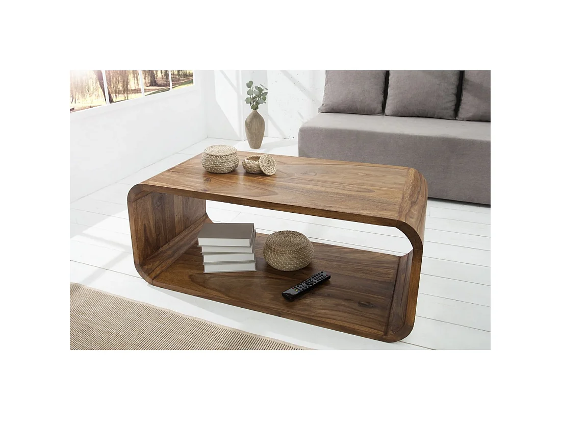 Mesa baja CURVENA de madera maciza Sheesham – mesa de diseño con nicho estilo chic natural