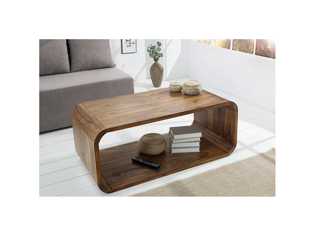 Mesa baja CURVENA de madera maciza Sheesham – mesa de diseño con nicho estilo chic natural