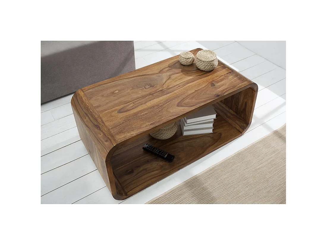 Mesa baja CURVENA de madera maciza Sheesham – mesa de diseño con nicho estilo chic natural