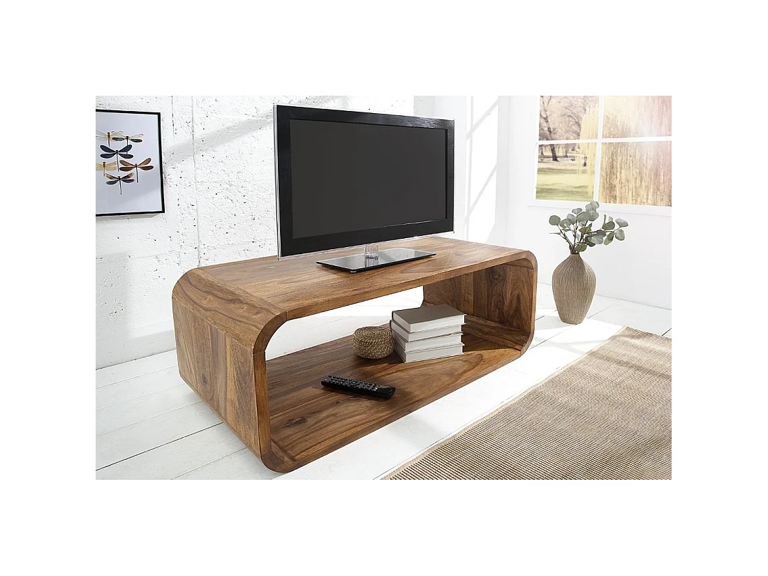 Mesa baja CURVENA de madera maciza Sheesham – mesa de diseño con nicho estilo chic natural