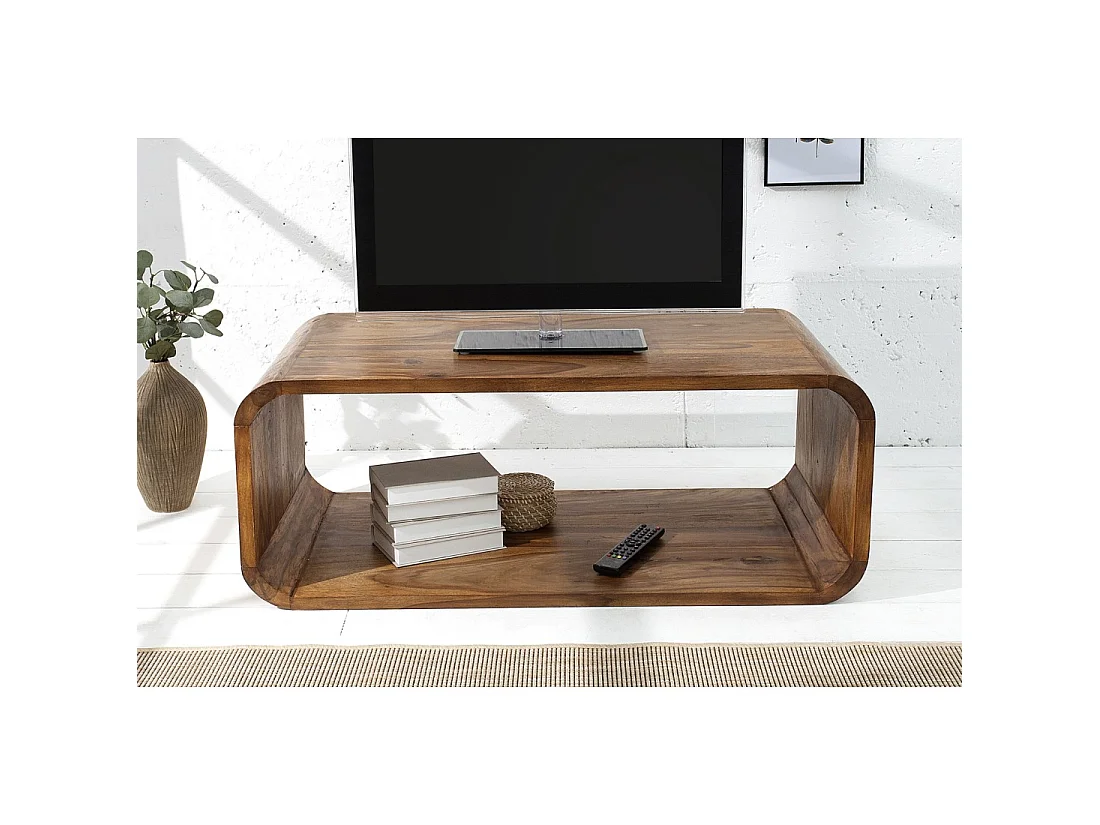 Mesa baja CURVENA de madera maciza Sheesham – mesa de diseño con nicho estilo chic natural