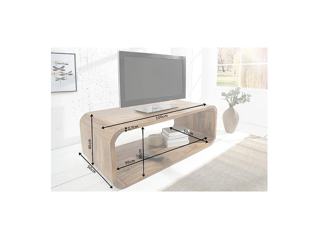 Mesa baja CURVENA de madera maciza Sheesham – mesa de diseño con nicho estilo chic natural