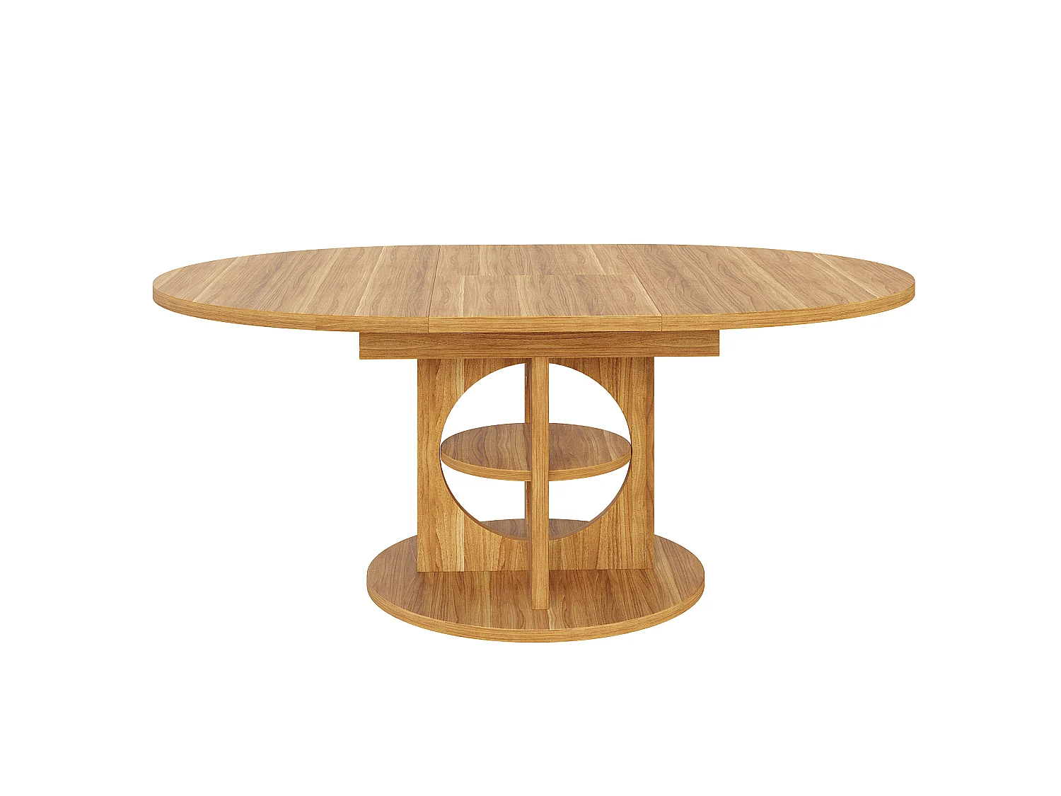 Runder ausziehbarer Esstisch oval 110-150 cm - mit offenen Regalen - Braun