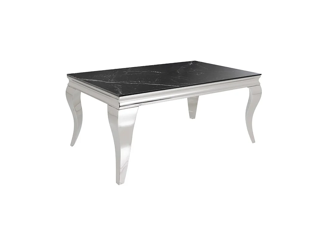 Table basse VELENA 100 cm effet marbre noir en pierre frittée – Pieds galbés argentés