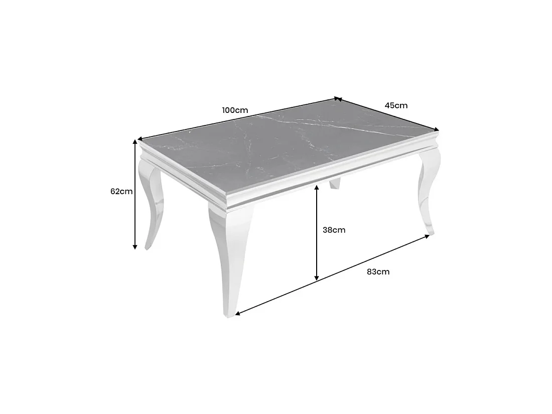 Table basse VELENA 100 cm effet marbre noir en pierre frittée – Pieds galbés argentés