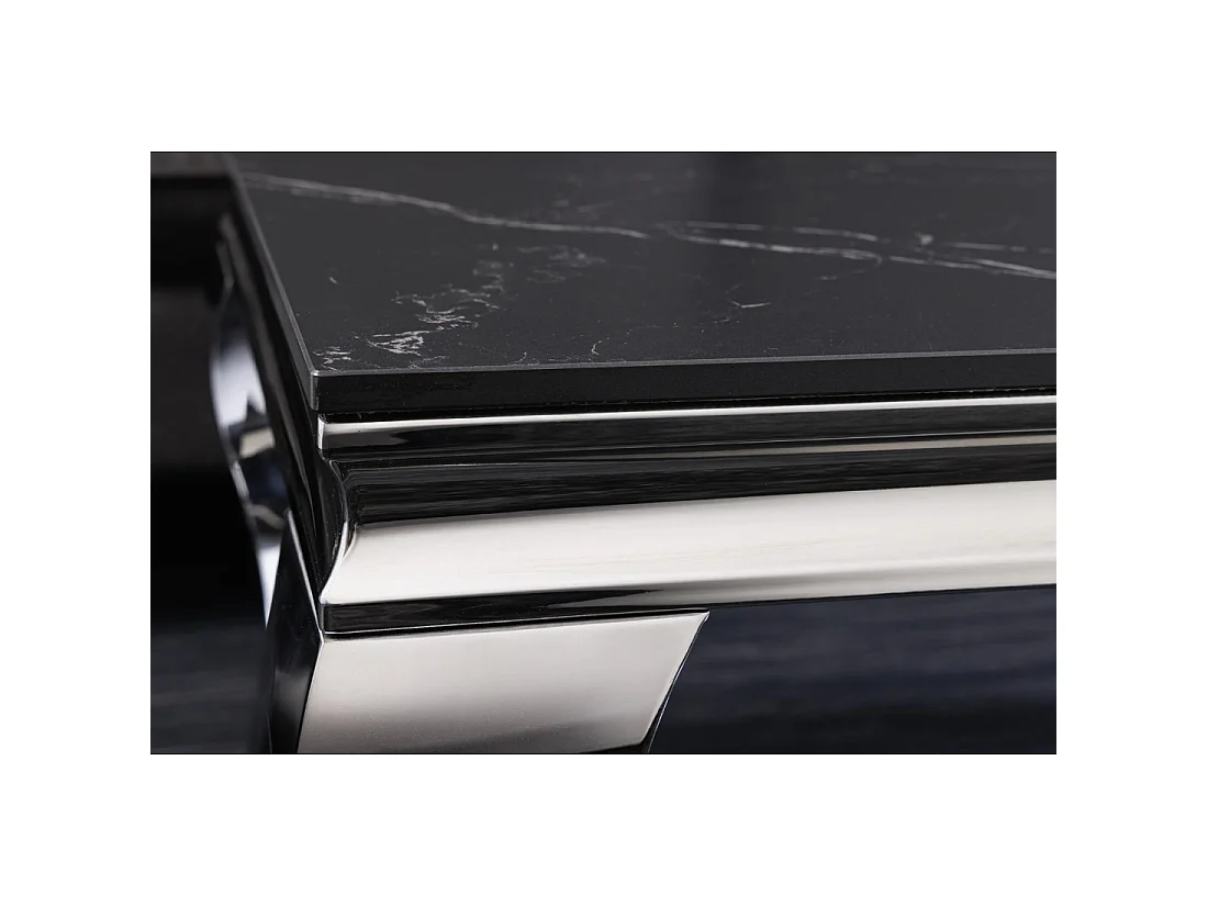 Table basse VELENA 100 cm effet marbre noir en pierre frittée – Pieds galbés argentés