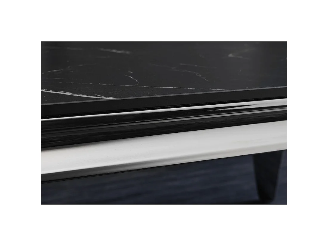 Table basse VELENA 100 cm effet marbre noir en pierre frittée – Pieds galbés argentés