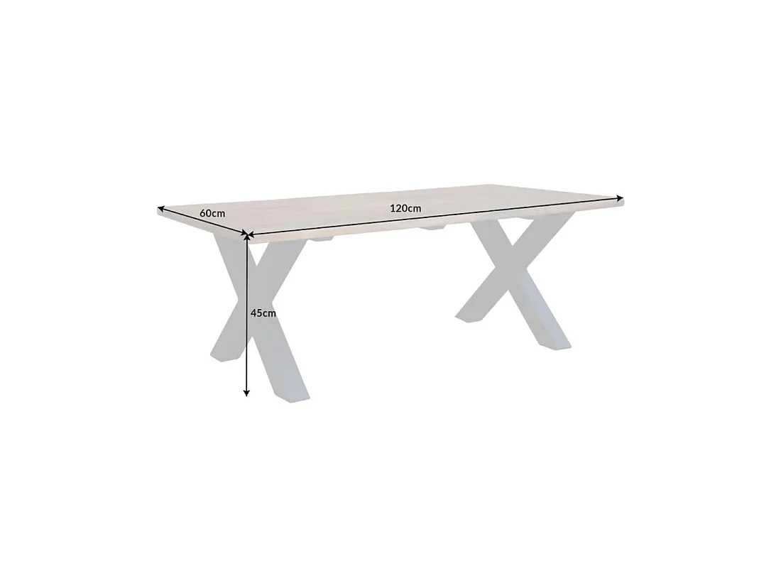 Couchtisch ARKAYA 120 cm aus massivem Akazienholz mit schwarzen Metallbeinen in X-Form