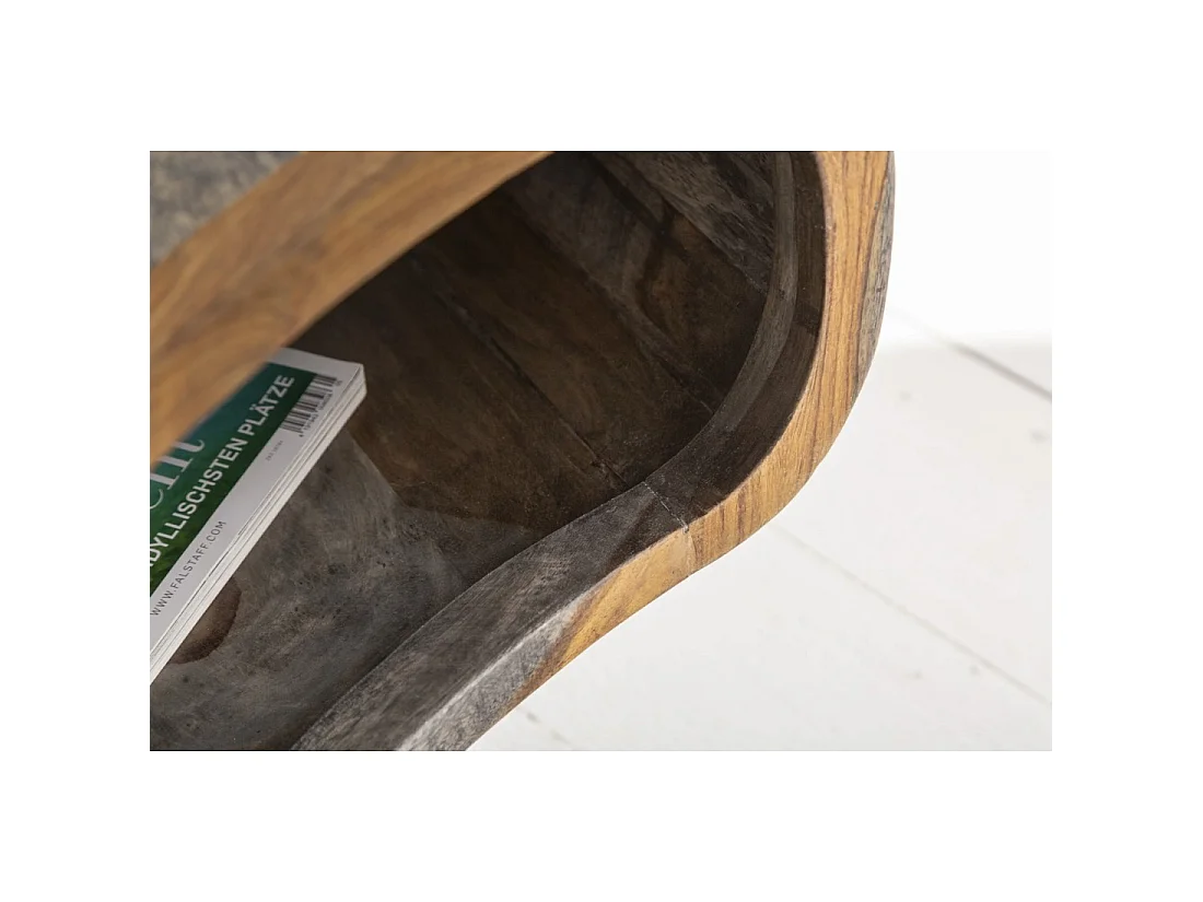 Mesa baja NERA 80 cm en madera maciza de Sheesham marrón y gris con nicho – diseño retro industrial