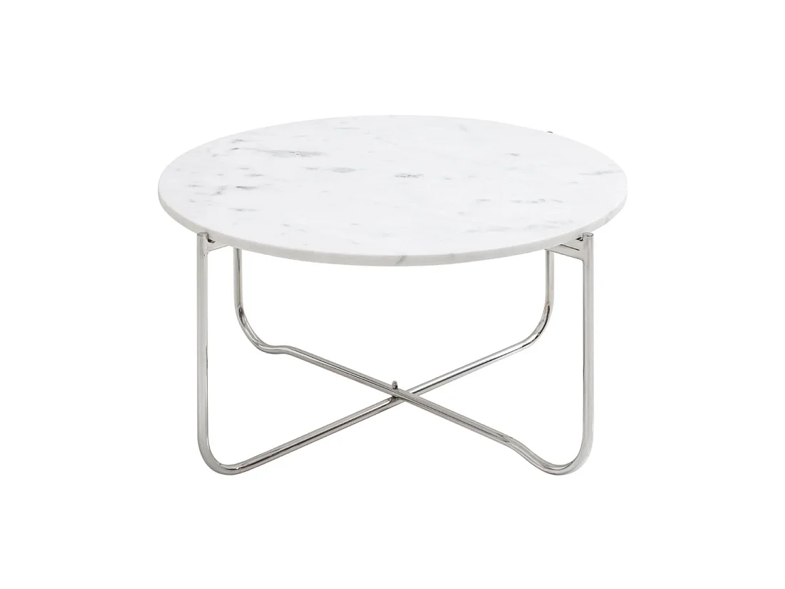 Ronde salontafel VINTORA wit marmer en zilverkleurig metaal - inklapbare tafel modern elegant design