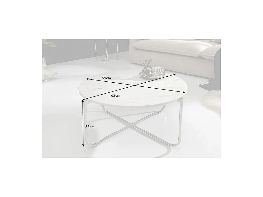 Ronde salontafel VINTORA wit marmer en zilverkleurig metaal - inklapbare tafel modern elegant design
