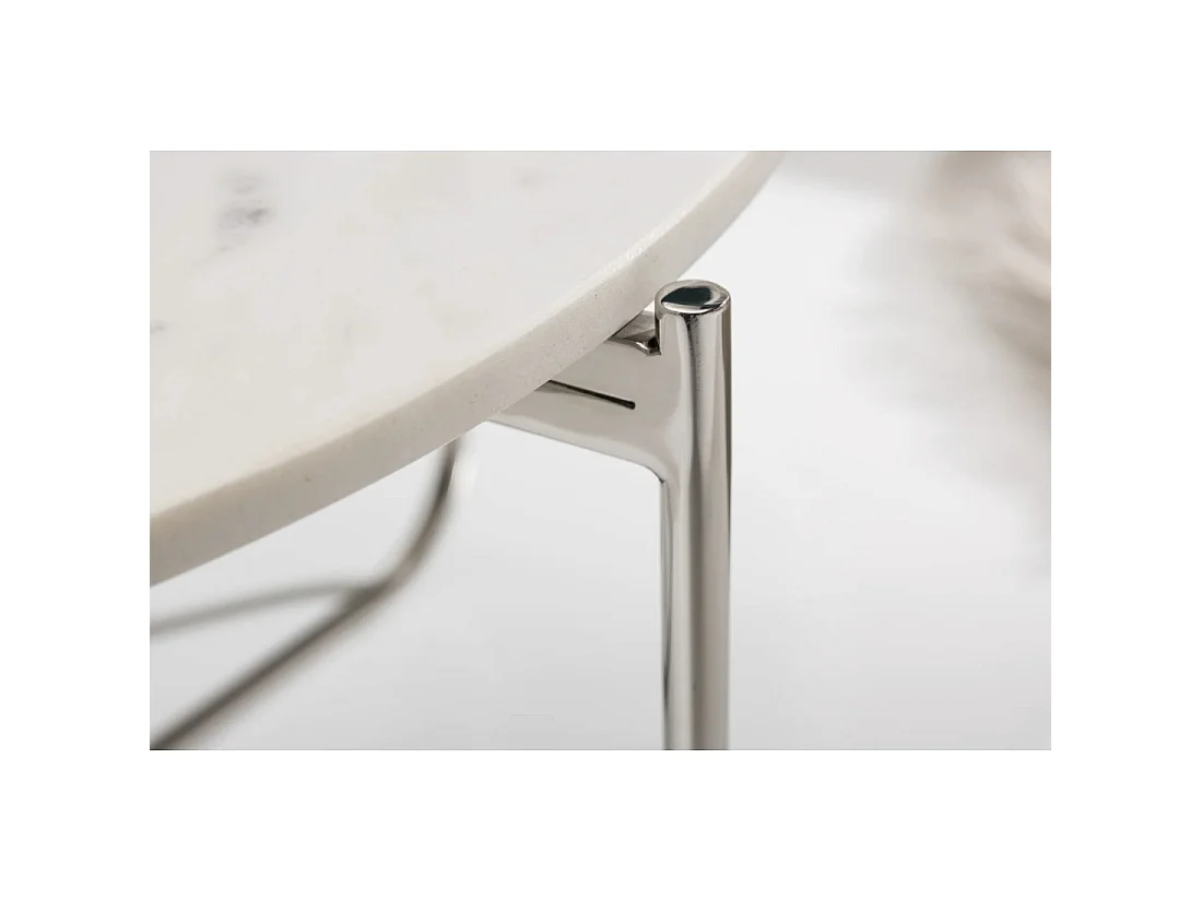 Ronde salontafel VINTORA wit marmer en zilverkleurig metaal - inklapbare tafel modern elegant design