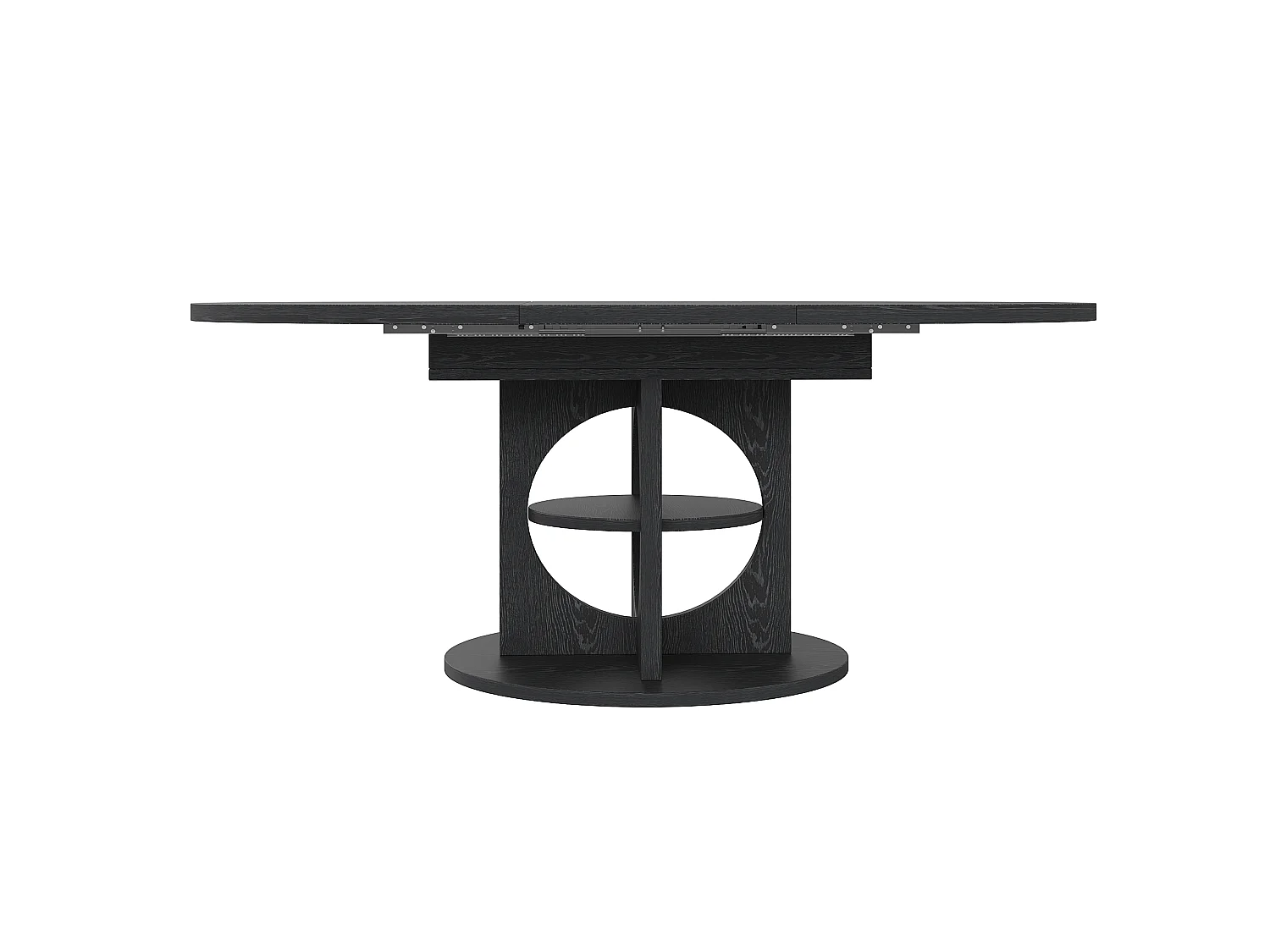 Runder ausziehbarer Esstisch oval 110-150 cm - mit offenen Regalen - Schwarz