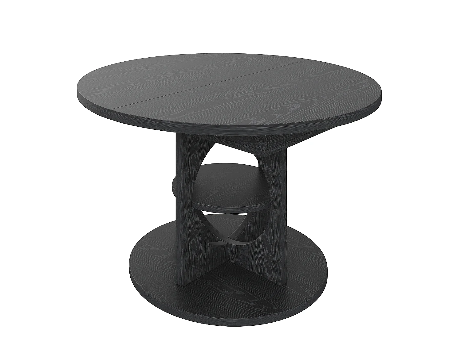 Runder ausziehbarer Esstisch oval 110-150 cm - mit offenen Regalen - Schwarz
