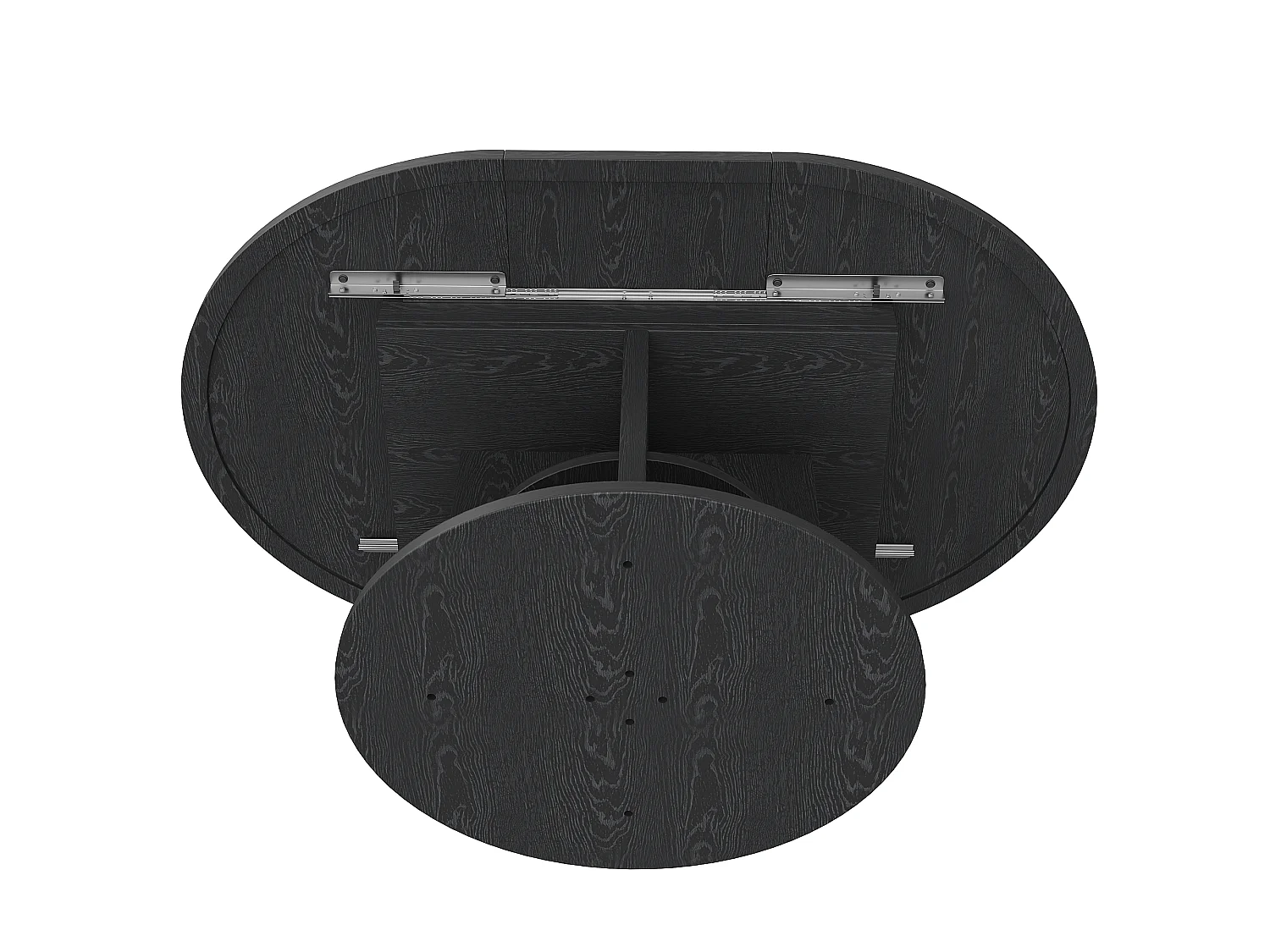 Runder ausziehbarer Esstisch oval 110-150 cm - mit offenen Regalen - Schwarz