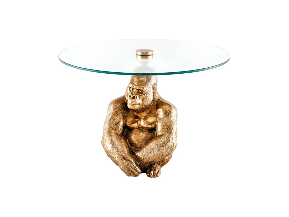 Table basse GORILOX ronde 60 cm en aluminium doré et verre trempé