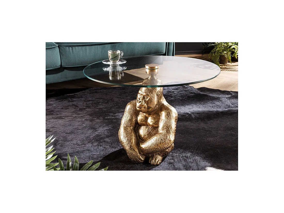 Table basse GORILOX ronde 60 cm en aluminium doré et verre trempé