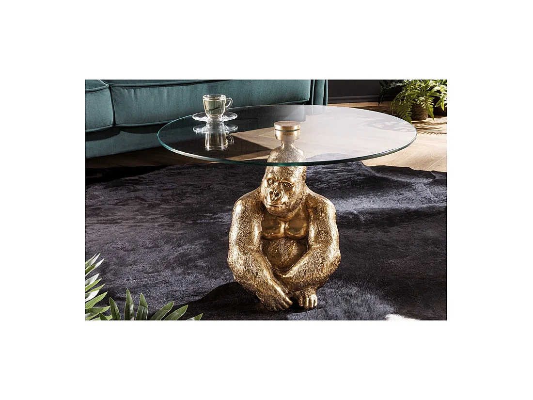 Table basse GORILOX ronde 60 cm en aluminium doré et verre trempé