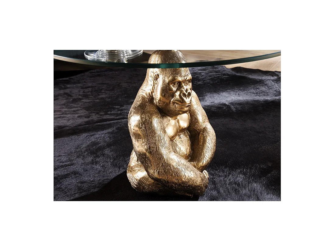 Table basse GORILOX ronde 60 cm en aluminium doré et verre trempé