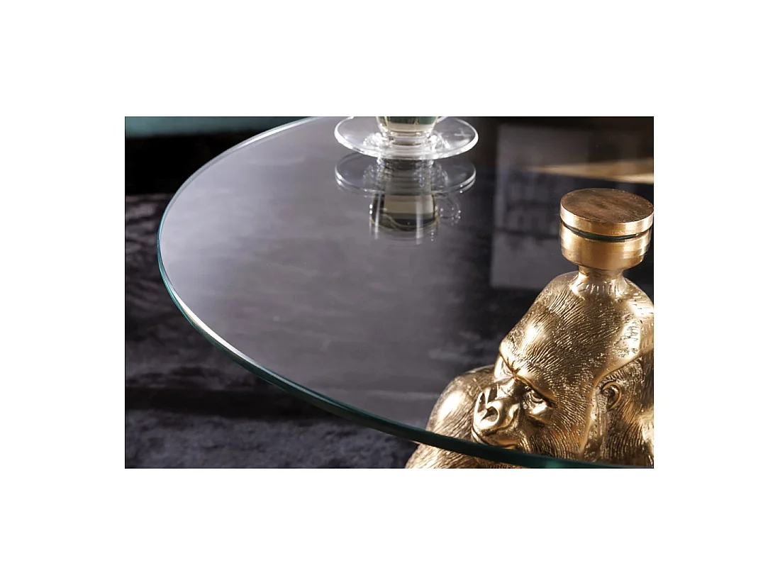 Table basse GORILOX ronde 60 cm en aluminium doré et verre trempé