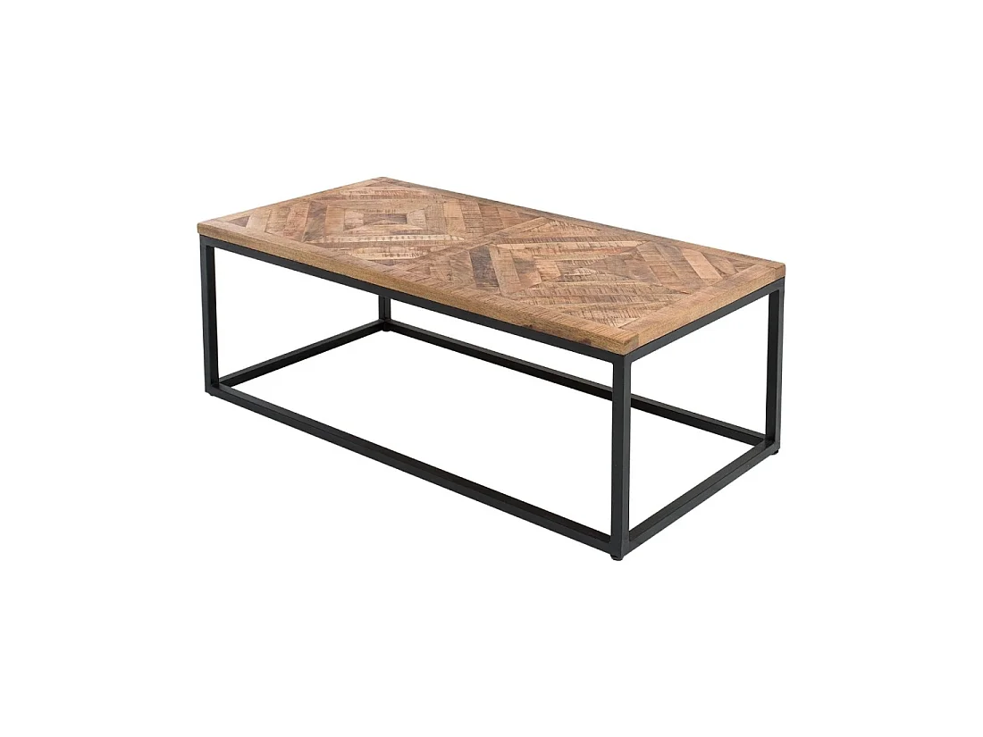 Couchtisch ZAREL 100 cm aus massivem Mangoholz und schwarzem Metall im Industriestil