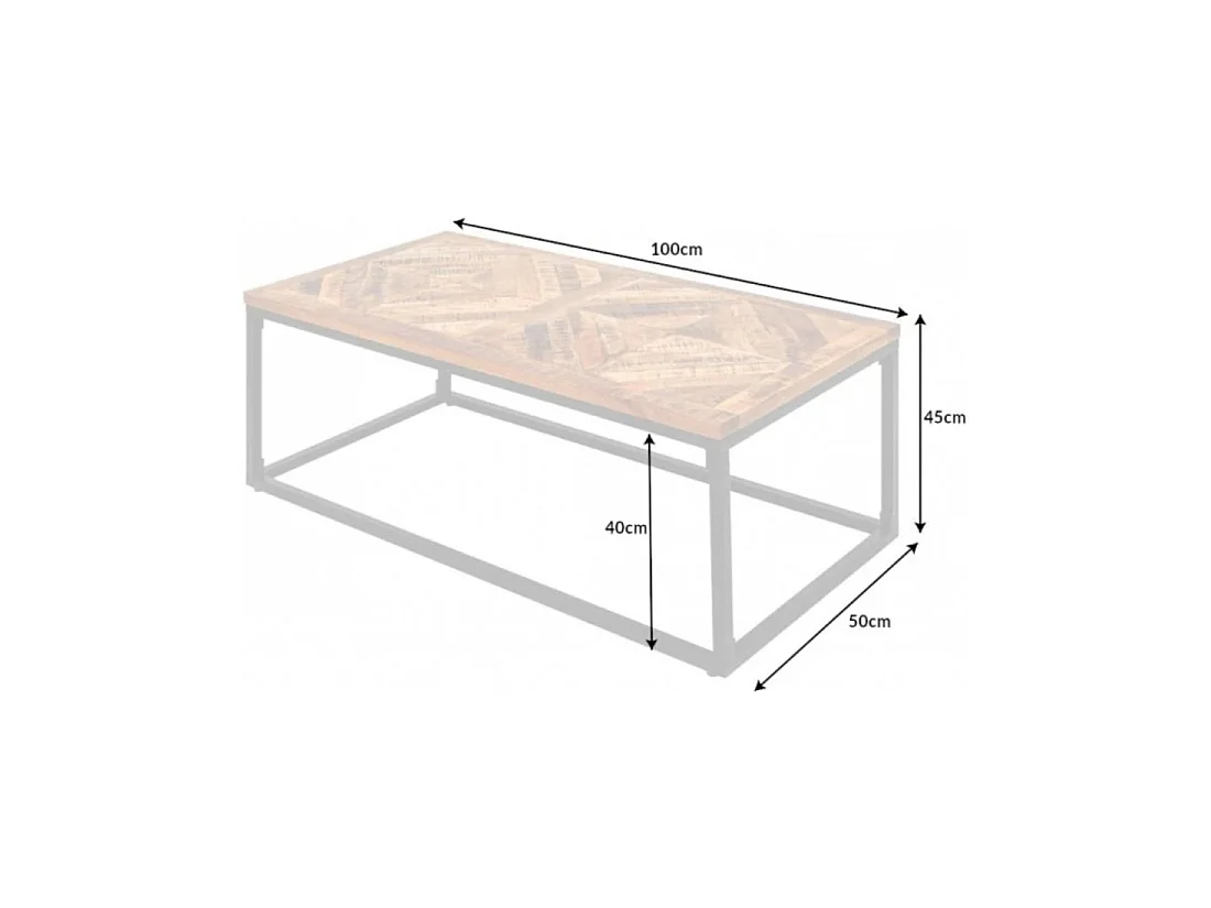 Couchtisch ZAREL 100 cm aus massivem Mangoholz und schwarzem Metall im Industriestil