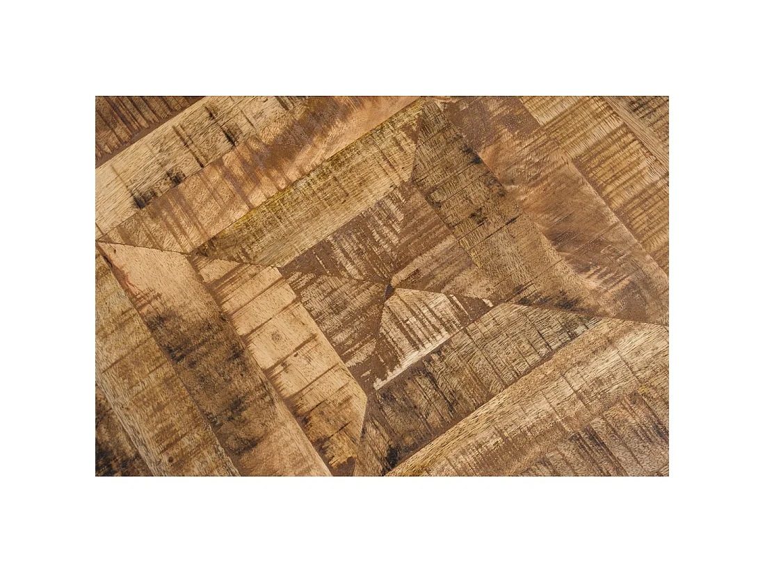 Couchtisch ZAREL 100 cm aus massivem Mangoholz und schwarzem Metall im Industriestil