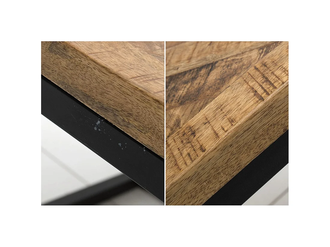 Couchtisch ZAREL 100 cm aus massivem Mangoholz und schwarzem Metall im Industriestil