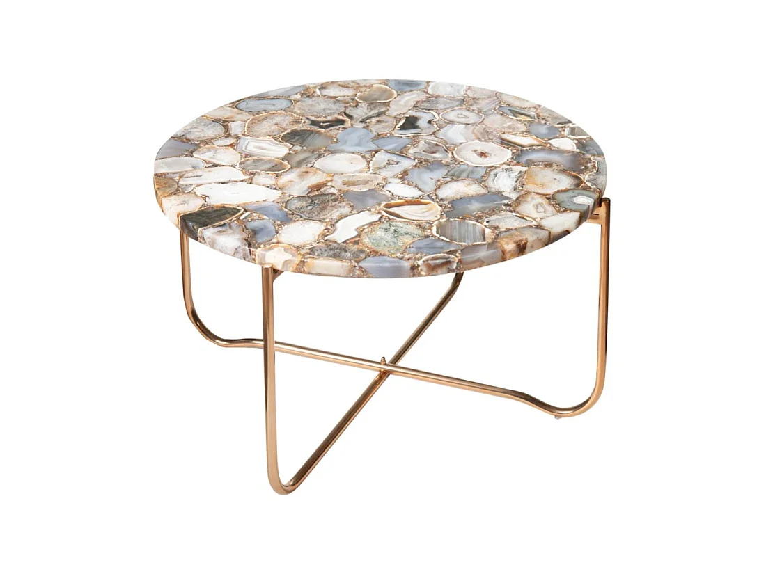 Ronde salontafel VINTORA veelkleurig agaat en goudkleurig metaal – moderne design luxe tafel