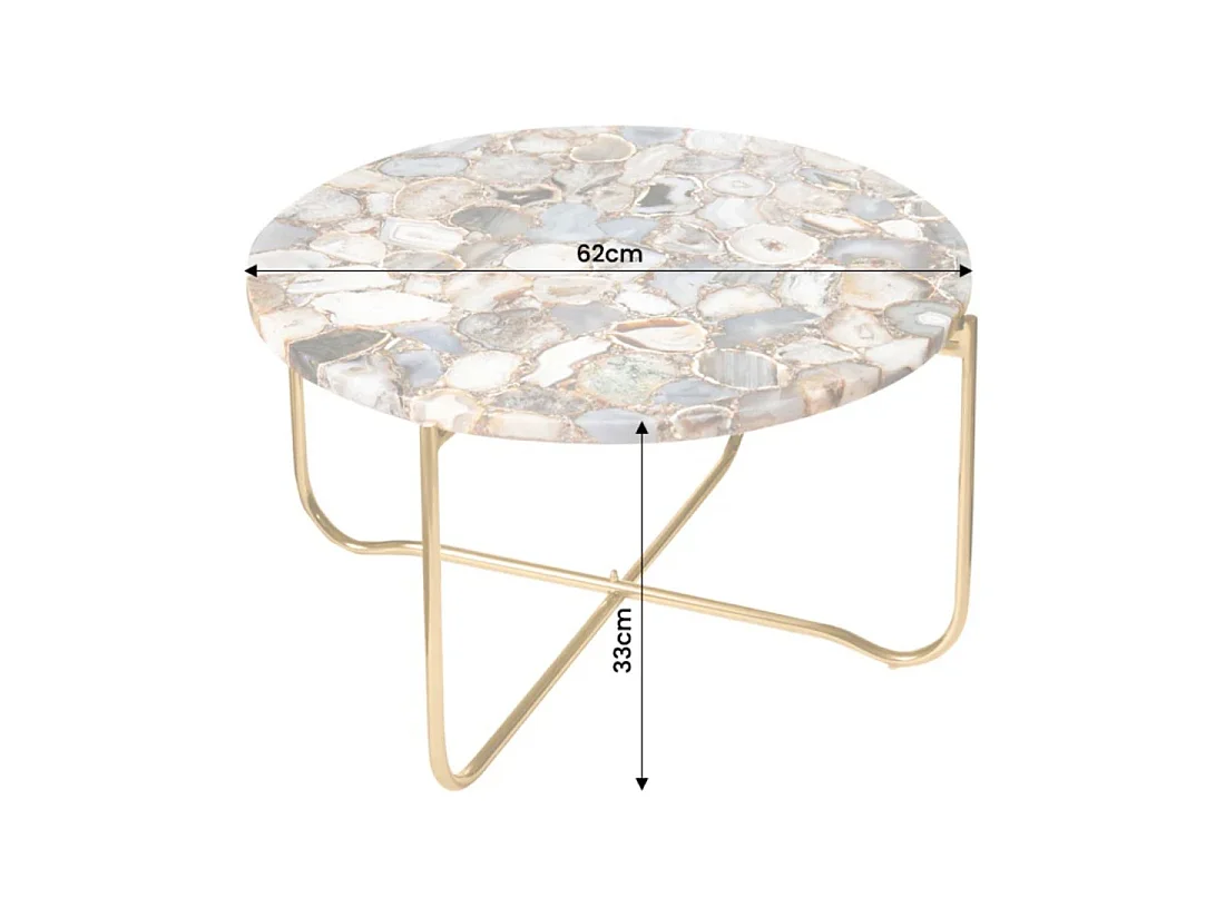 Ronde salontafel VINTORA veelkleurig agaat en goudkleurig metaal – moderne design luxe tafel