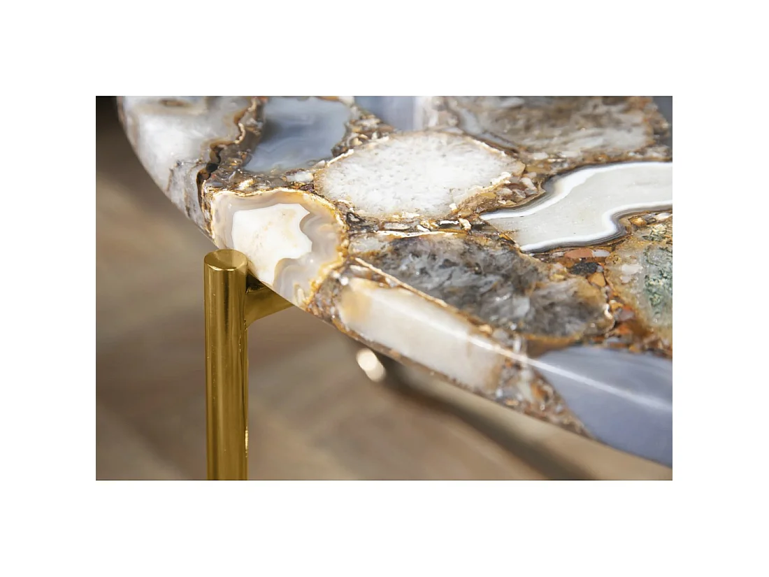 Ronde salontafel VINTORA veelkleurig agaat en goudkleurig metaal – moderne design luxe tafel