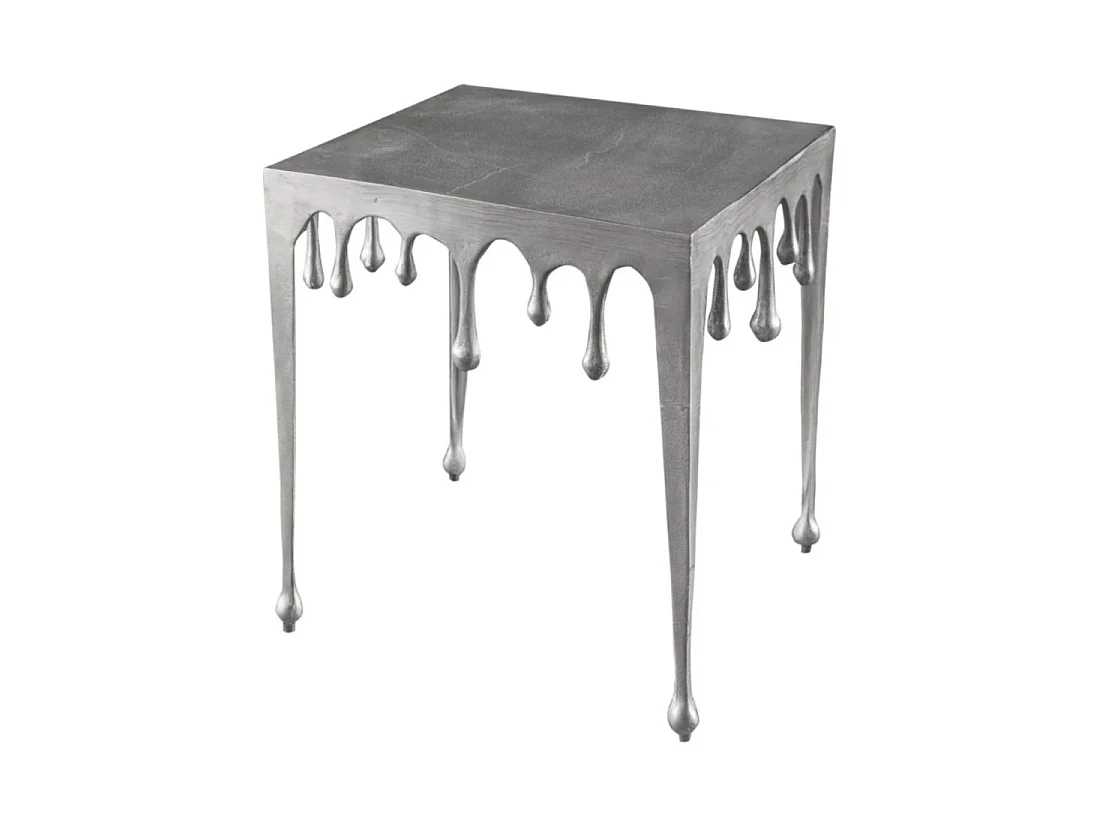 Table basse LAGUNA 46 cm argentée effet métal fondu design contemporain