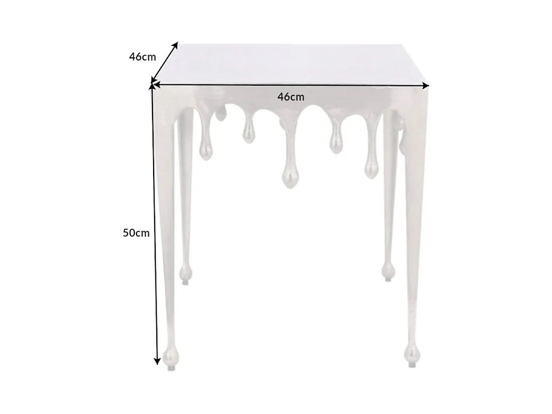 Table basse LAGUNA 46 cm argentée effet métal fondu design contemporain